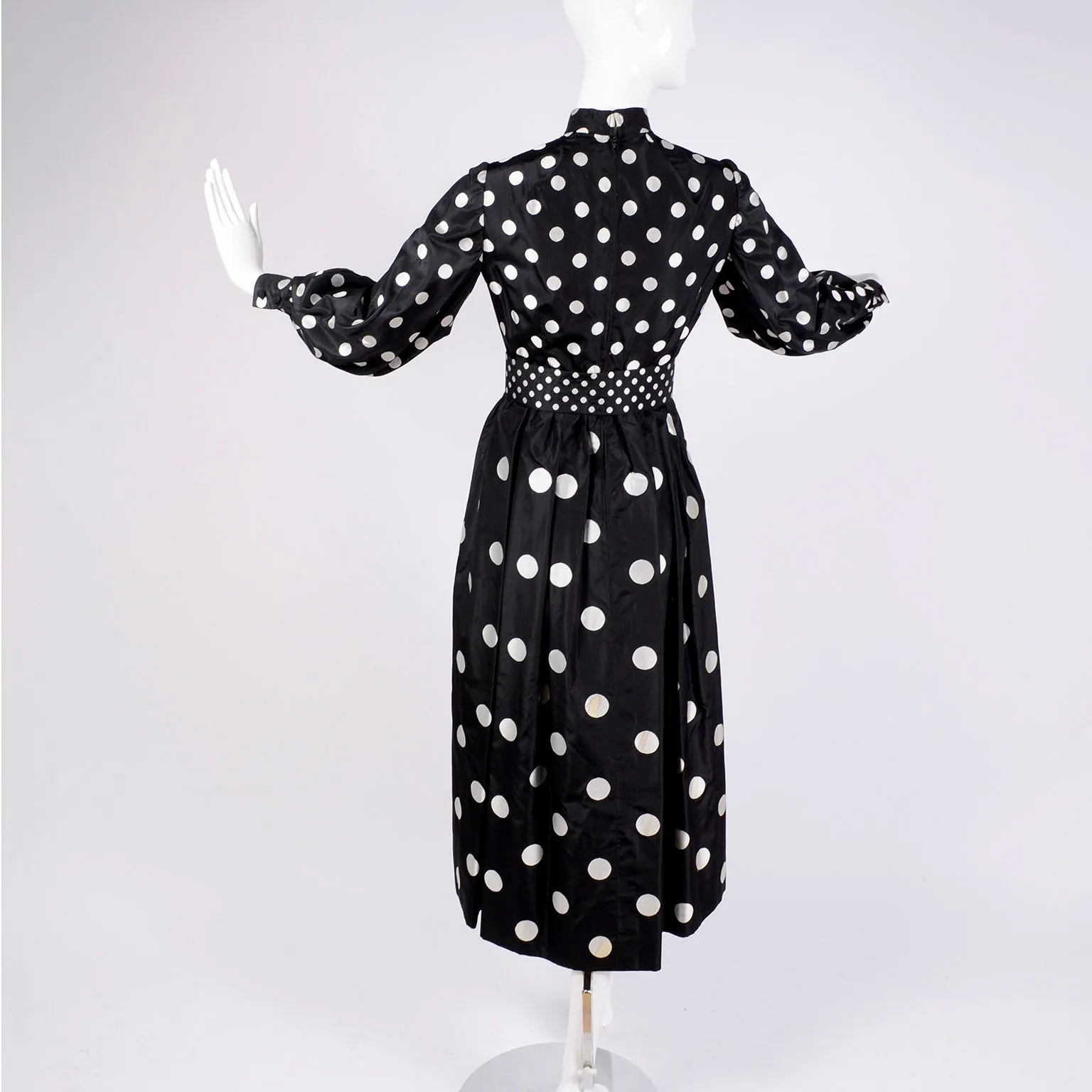 1960s Norman Norell Vintage Dress Black Taffeta w/ White Polka Dots