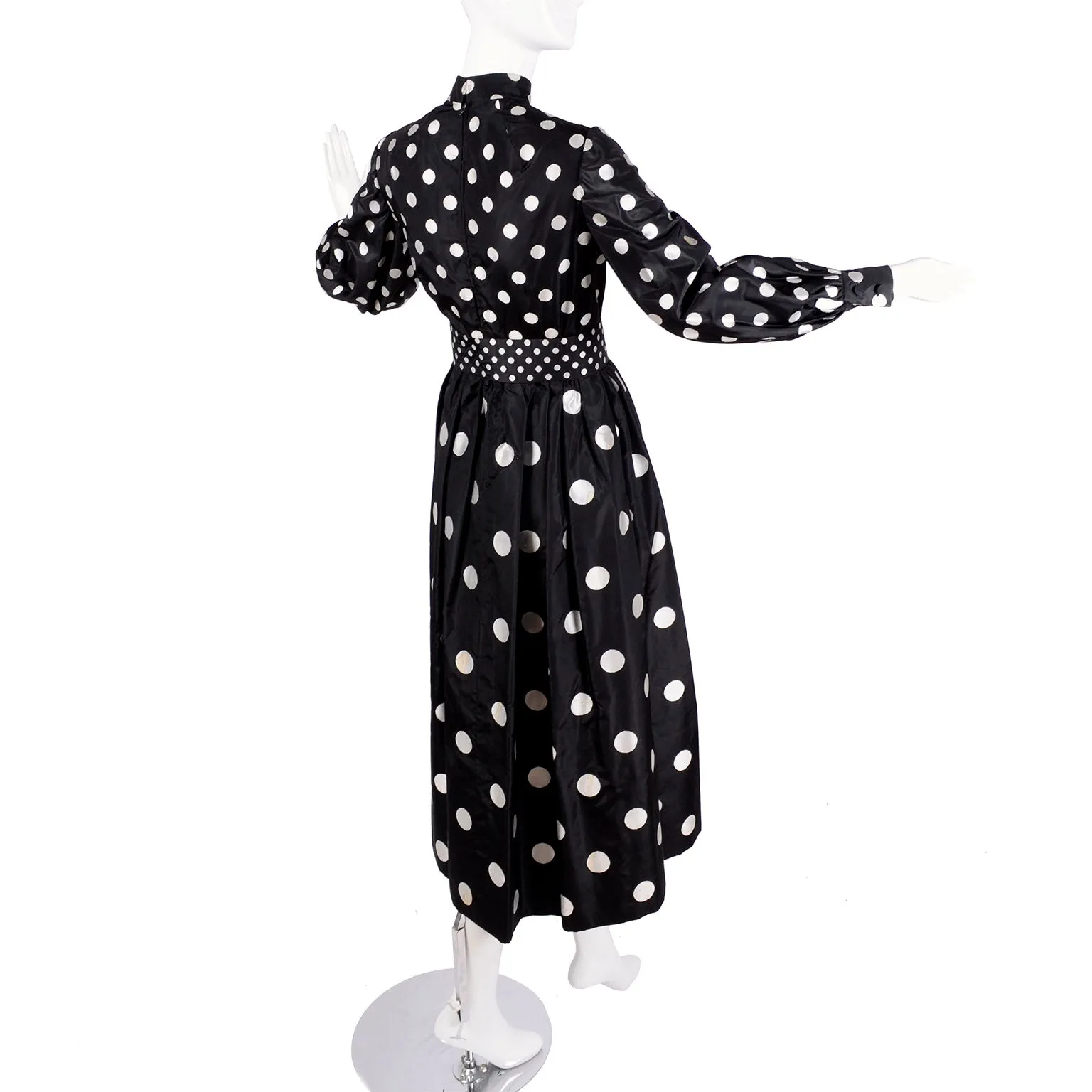 1960s Norman Norell Vintage Dress Black Taffeta w/ White Polka Dots