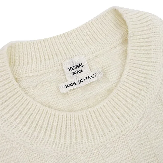 2022 AW HERMES Knit Ladies H Motif Ribbed Crewneck Knit #38 Blanc/Nature Wool100%[BRAND NEW][Authentic]