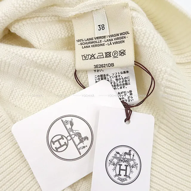 2022 AW HERMES Knit Ladies H Motif Ribbed Crewneck Knit #38 Blanc/Nature Wool100%[BRAND NEW][Authentic]