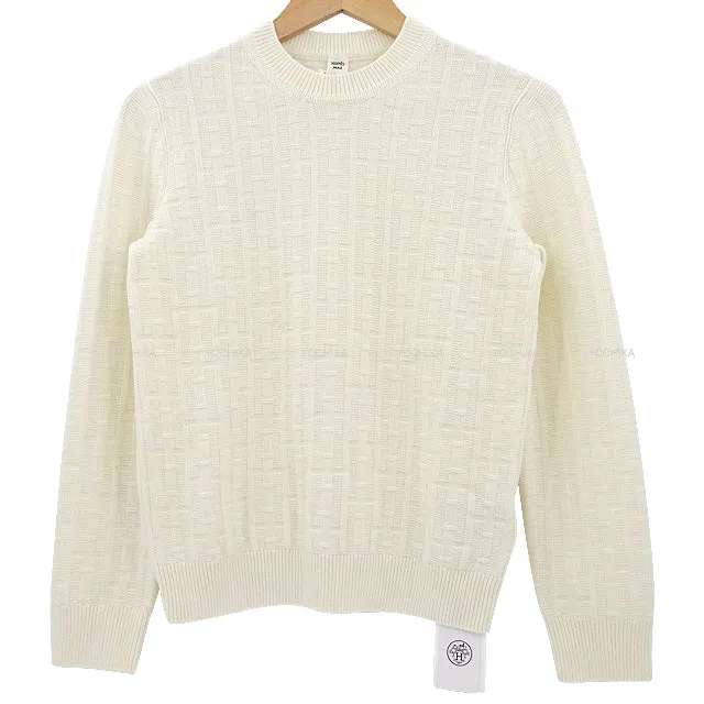 2022 AW HERMES Knit Ladies H Motif Ribbed Crewneck Knit #38 Blanc/Nature Wool100%[BRAND NEW][Authentic]