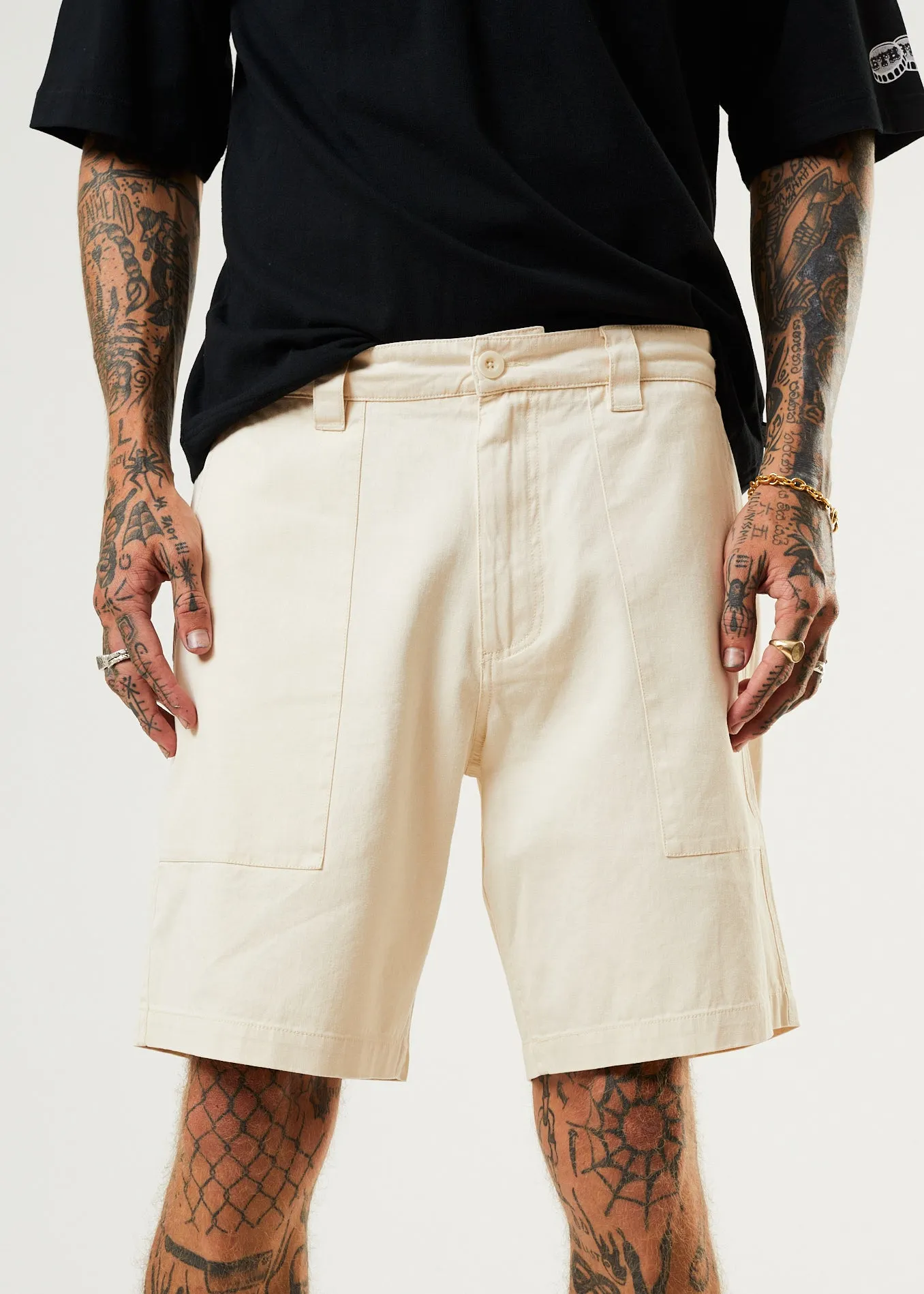 AFENDS Mens Chess Club - Relaxed Shorts - Natural