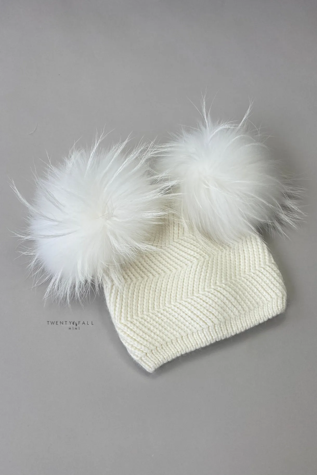 Baby Cream Double Raccoon Fur Pom Pom Hat