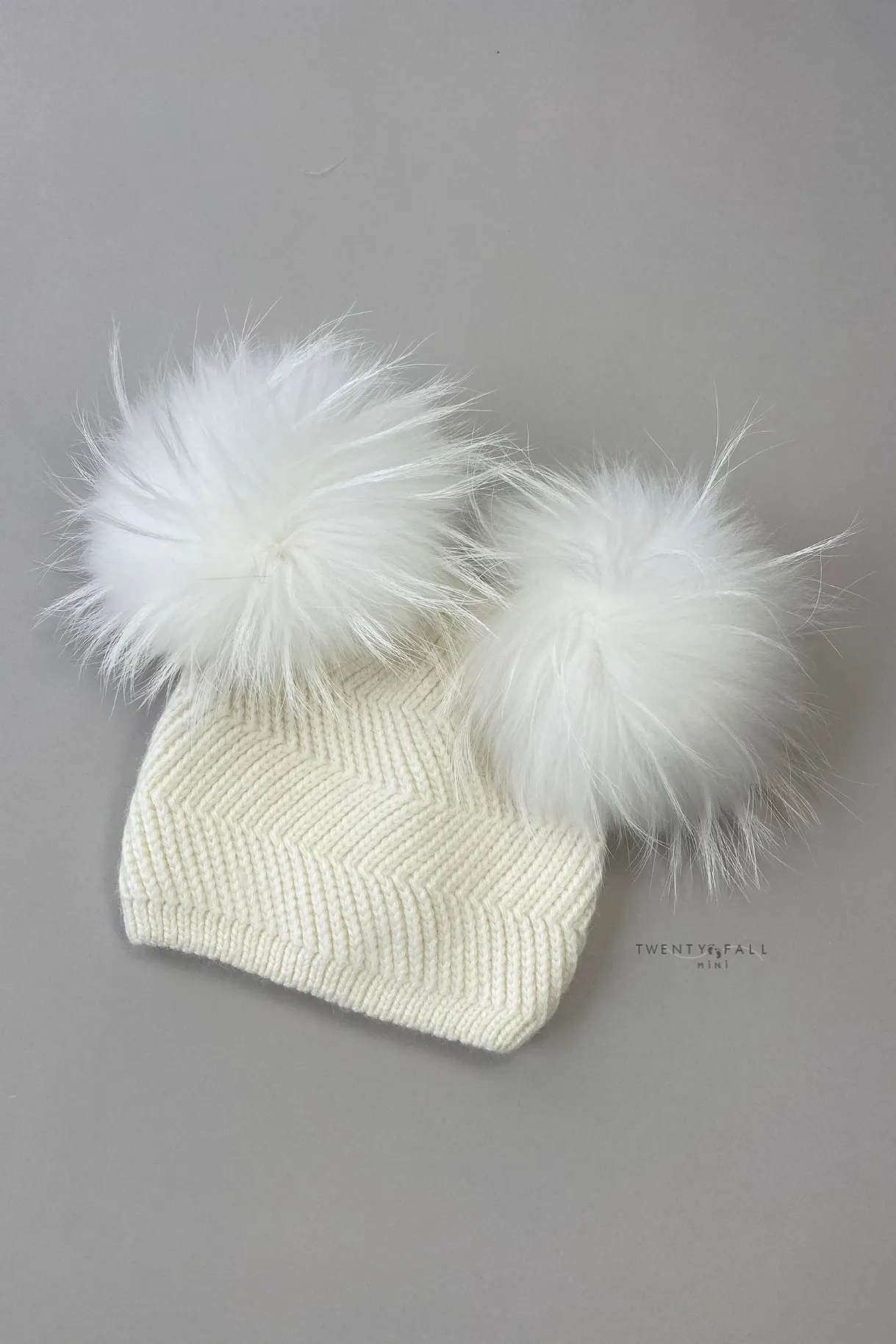 Baby Cream Double Raccoon Fur Pom Pom Hat