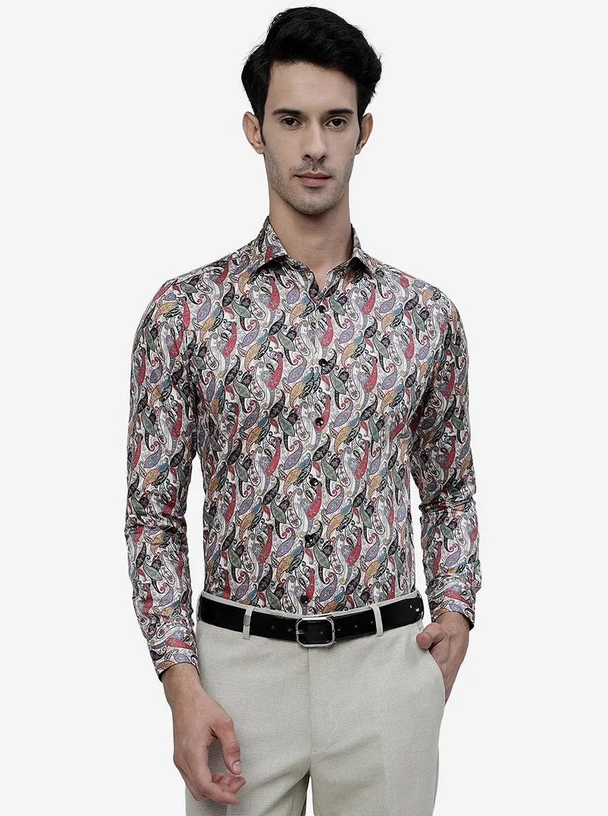 Beige Printed Slim Fit Party Wear Shirt | Wyre