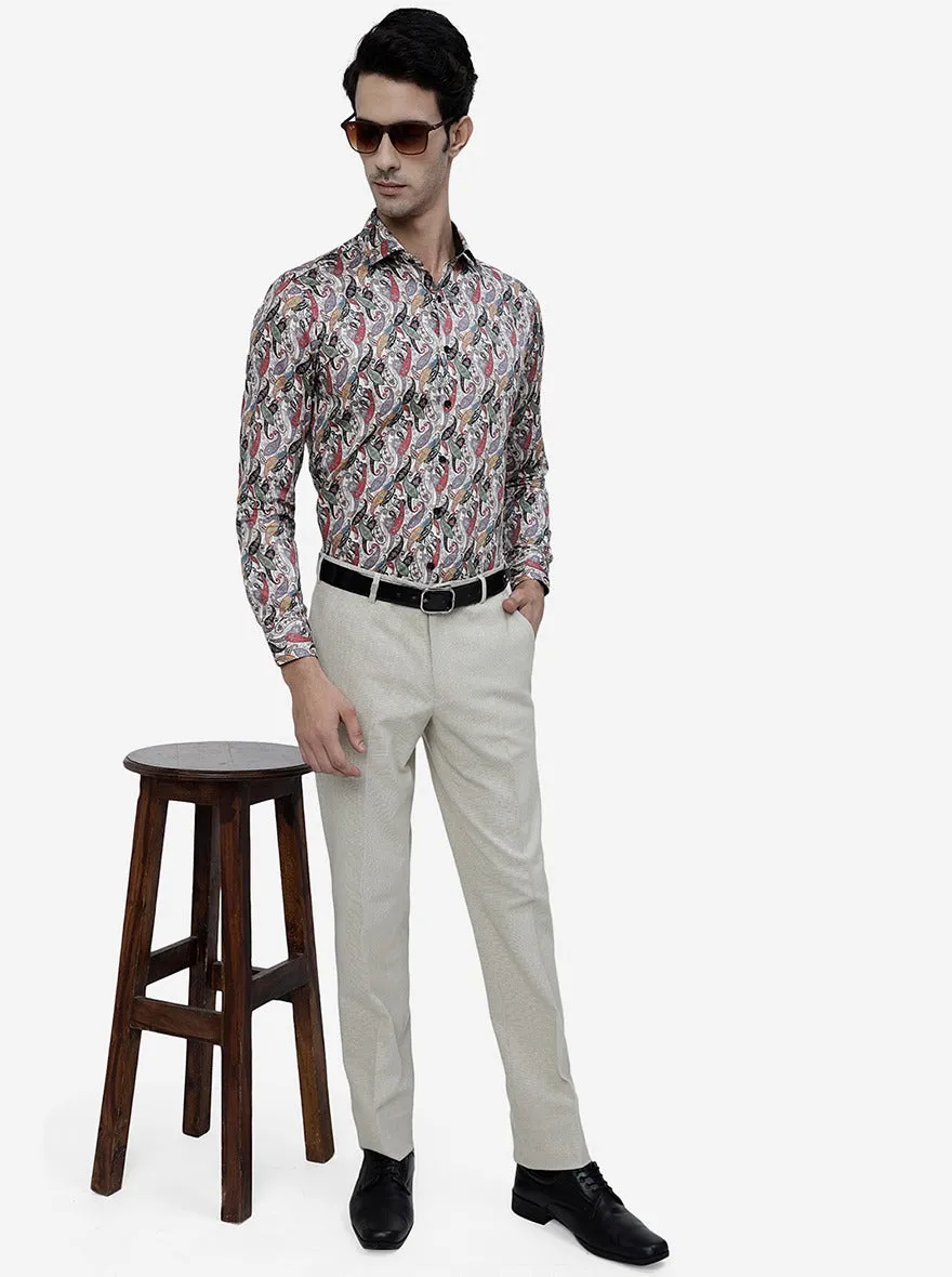 Beige Printed Slim Fit Party Wear Shirt | Wyre