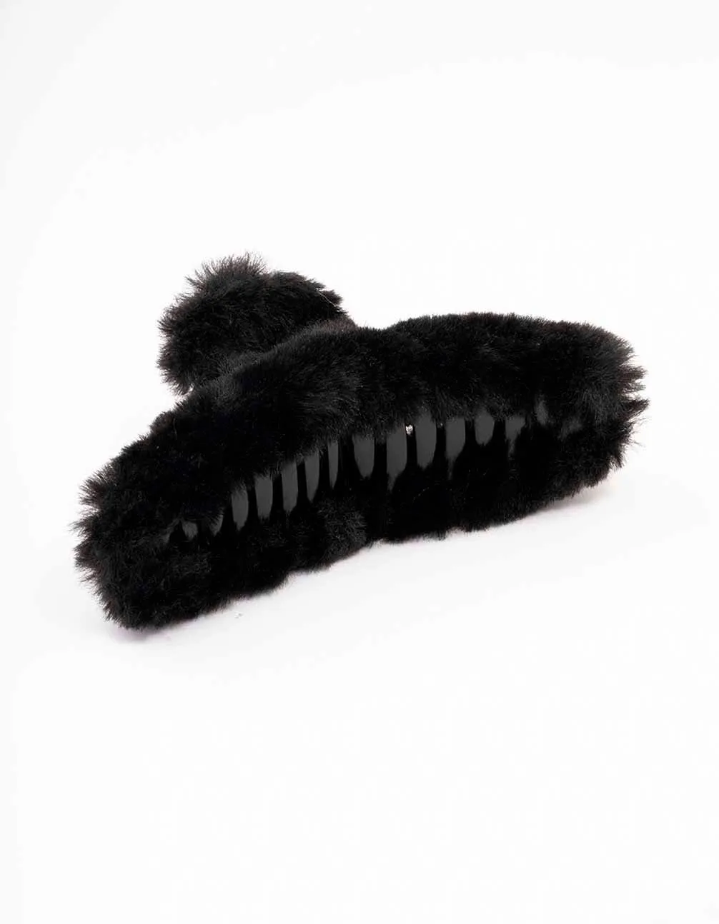 Black Faux Fur Hair Claw Clip