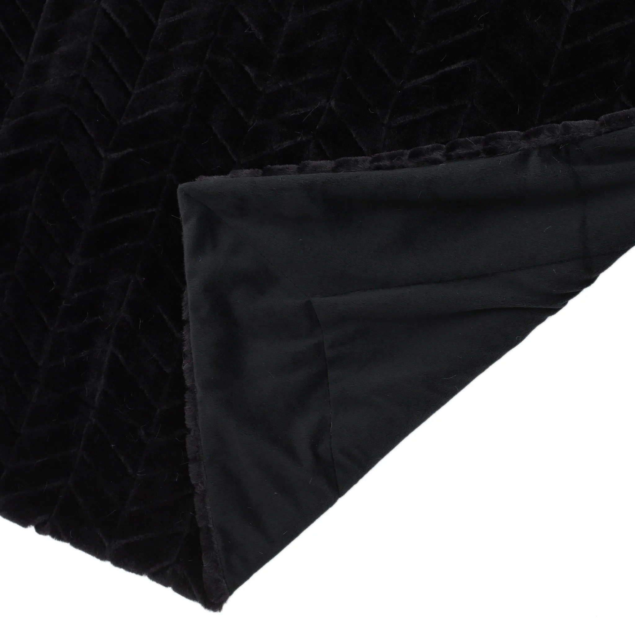 Black Fur Fabric Throw Blanket - NH717992