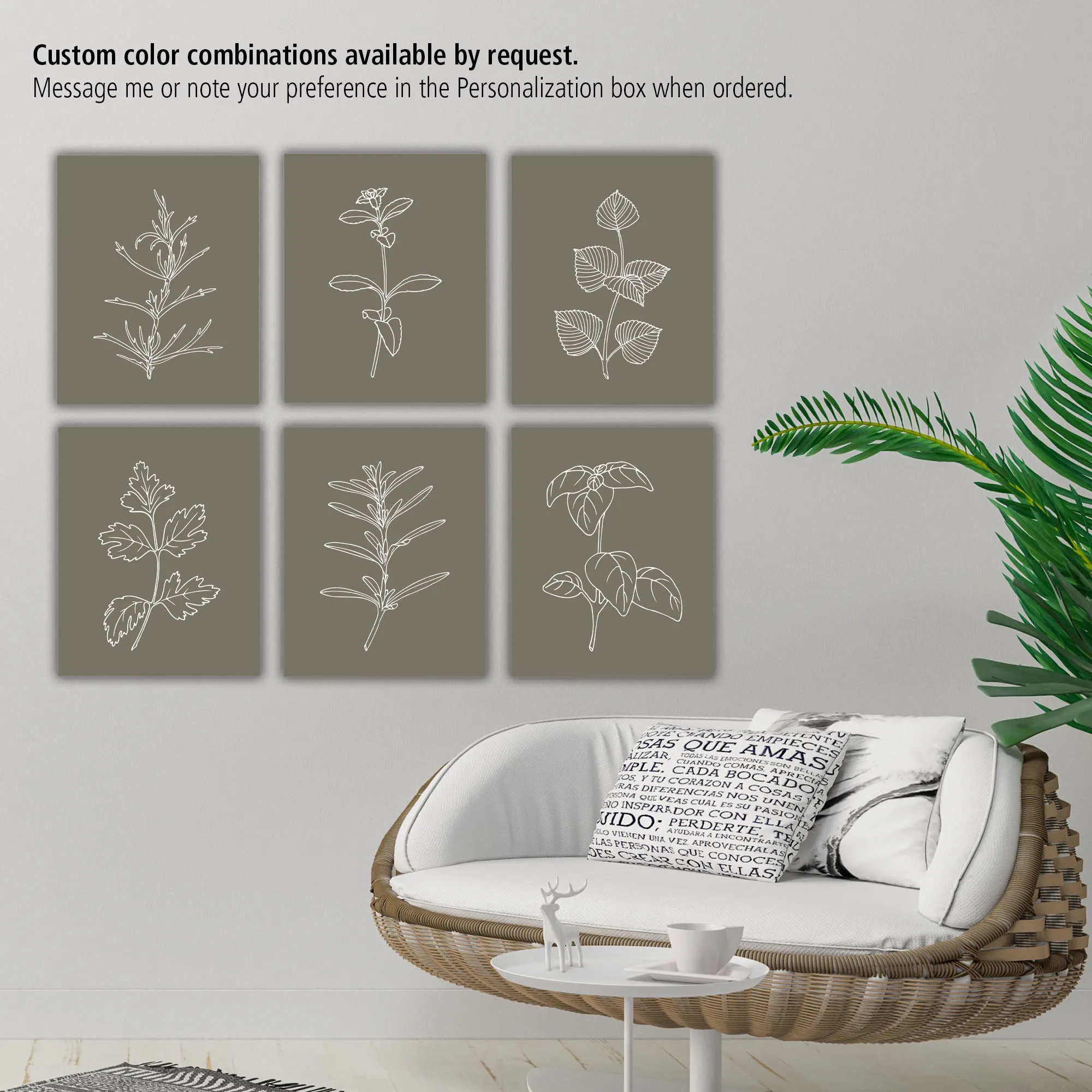 Botanical Herb Silhouettes in Warm Farmhouse Colors