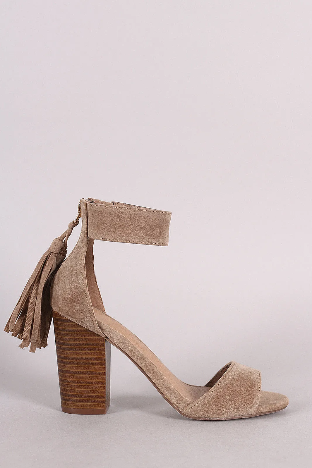 Breckelle Suede Tassel Ankle Cuff Chunky Heel