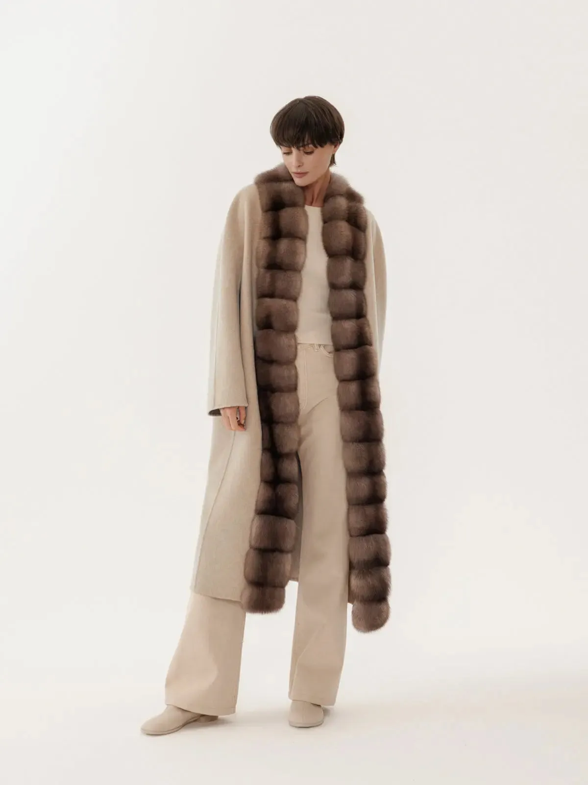 Cashmere coat with natural sable fur trim