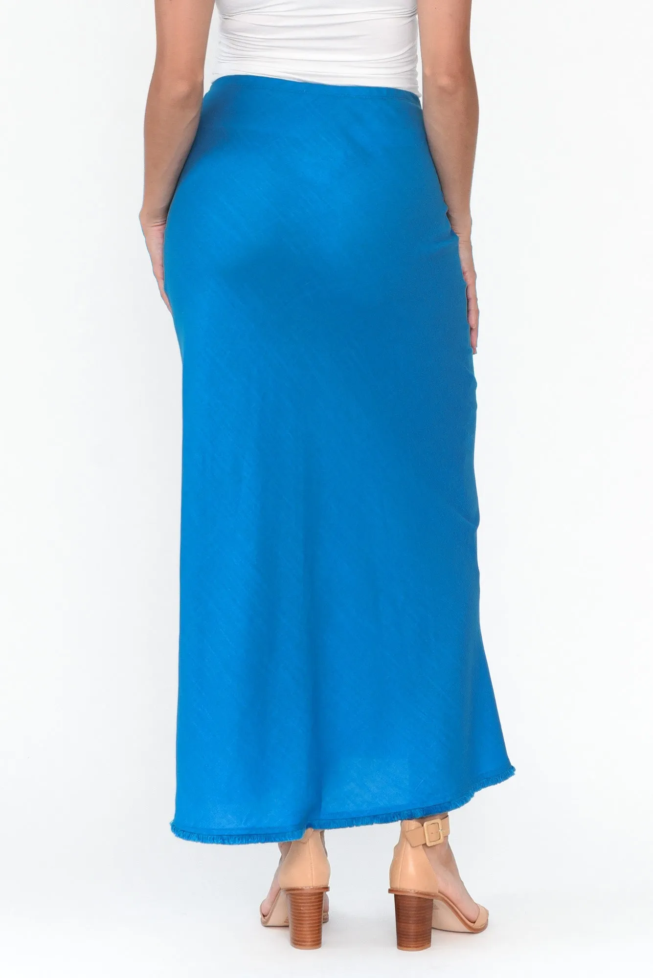 Casslyn Blue Linen Blend Maxi Skirt