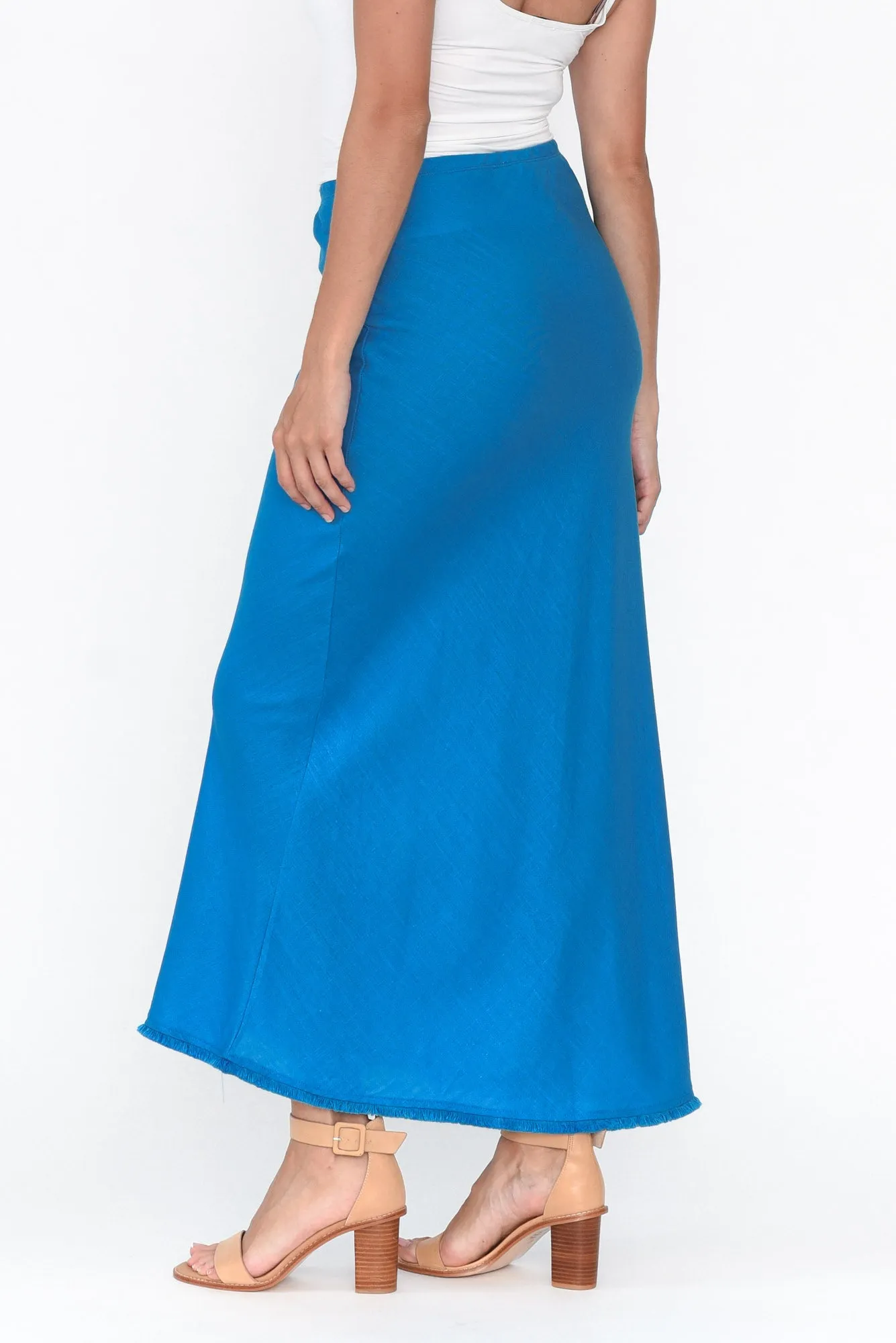 Casslyn Blue Linen Blend Maxi Skirt