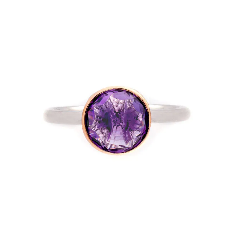 Como Collection 8mm Round Amethyst Two Tone Ring