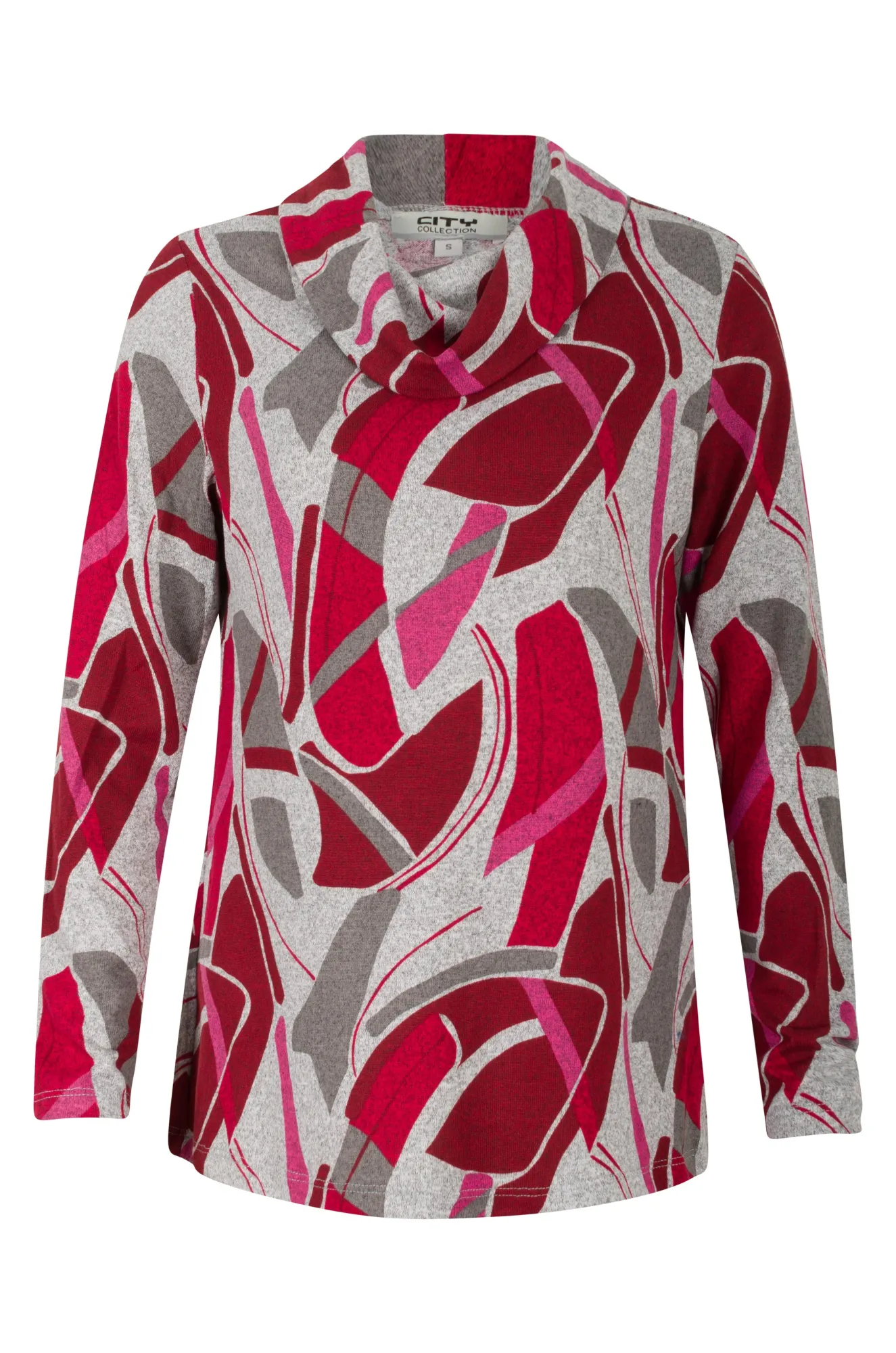 Cowl neck Printed Warm Touch Top | Red Pink Geo | 7900ZZ