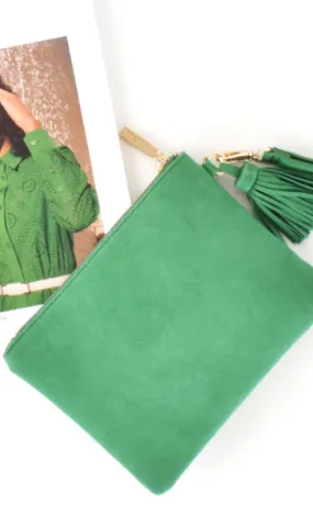 Delilah Faux Suede Clutch Green