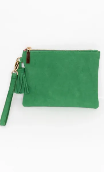 Delilah Faux Suede Clutch Green