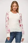 FLORAL ORGANZA SLEEVE SWEATER