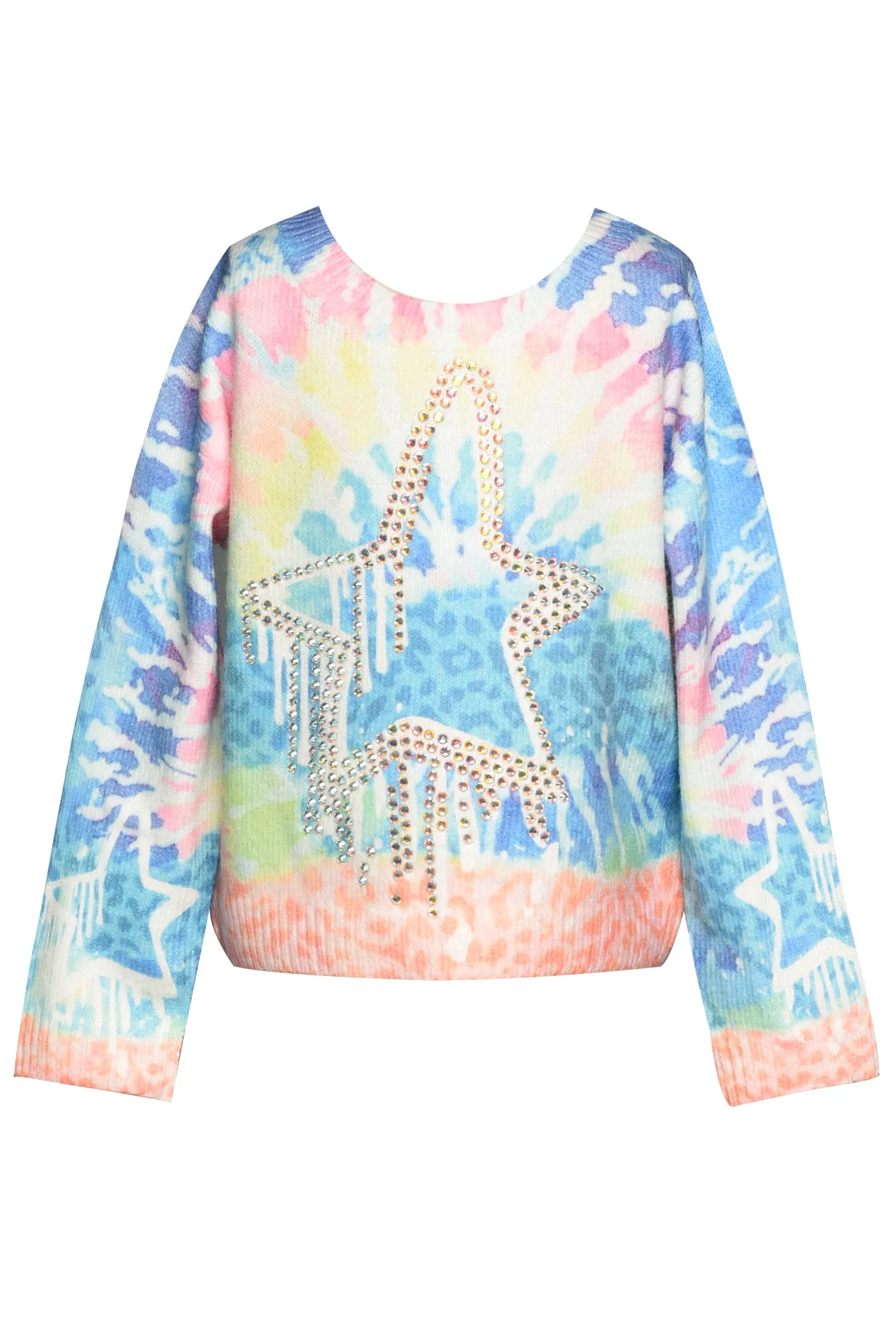 Girls Star Printed Rhinestone Detail Sweater