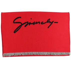 Givenchy Scarf Red Black Logo Design - Wool Silk Shawl FINAL SALE