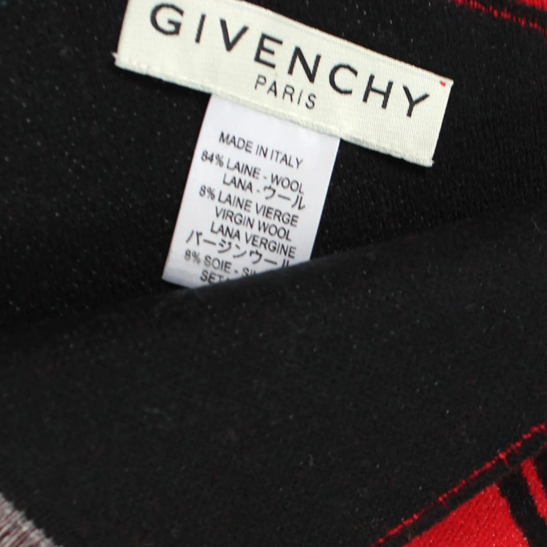 Givenchy Scarf Red Black Logo Design - Wool Silk Shawl FINAL SALE