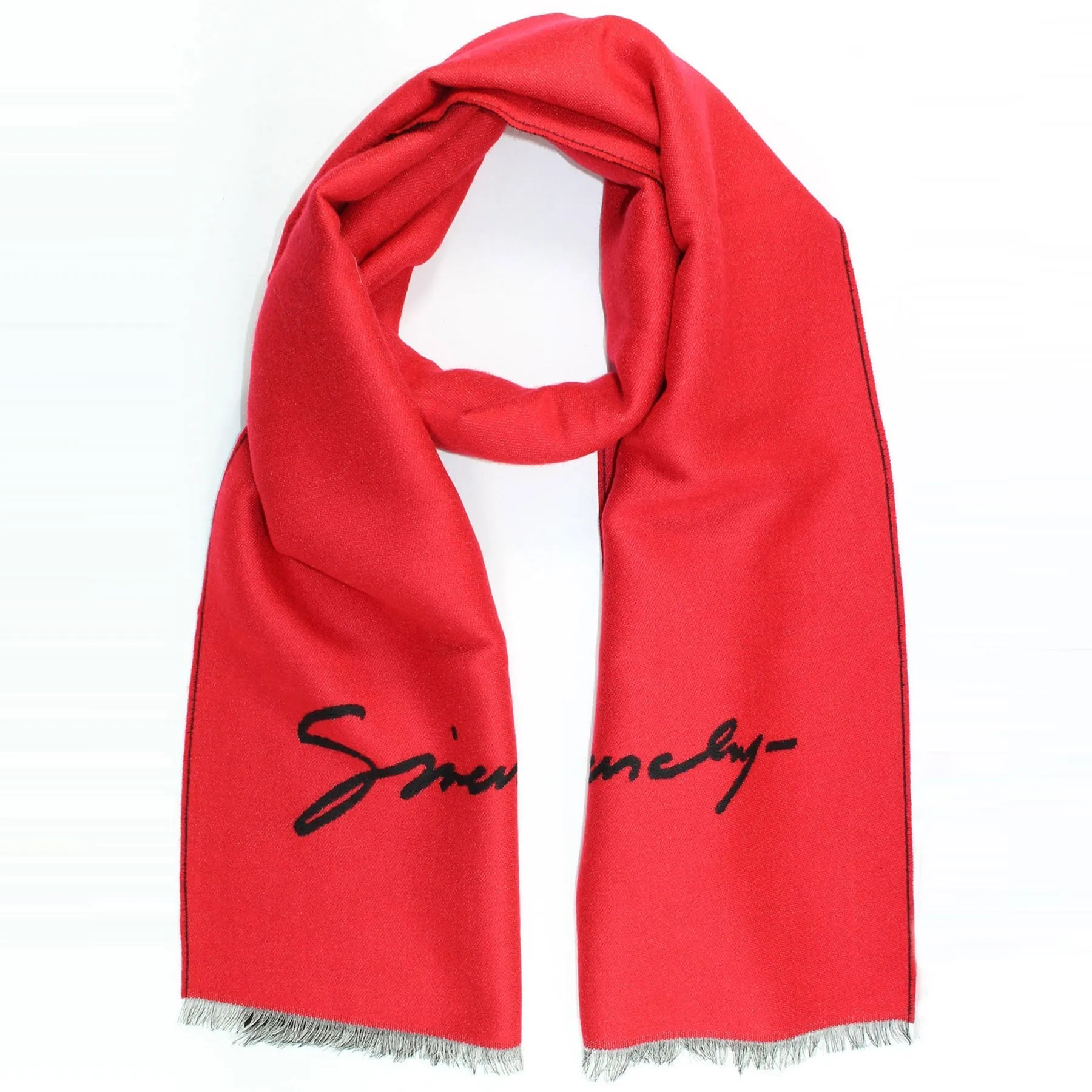 Givenchy Scarf Red Black Logo Design - Wool Silk Shawl FINAL SALE