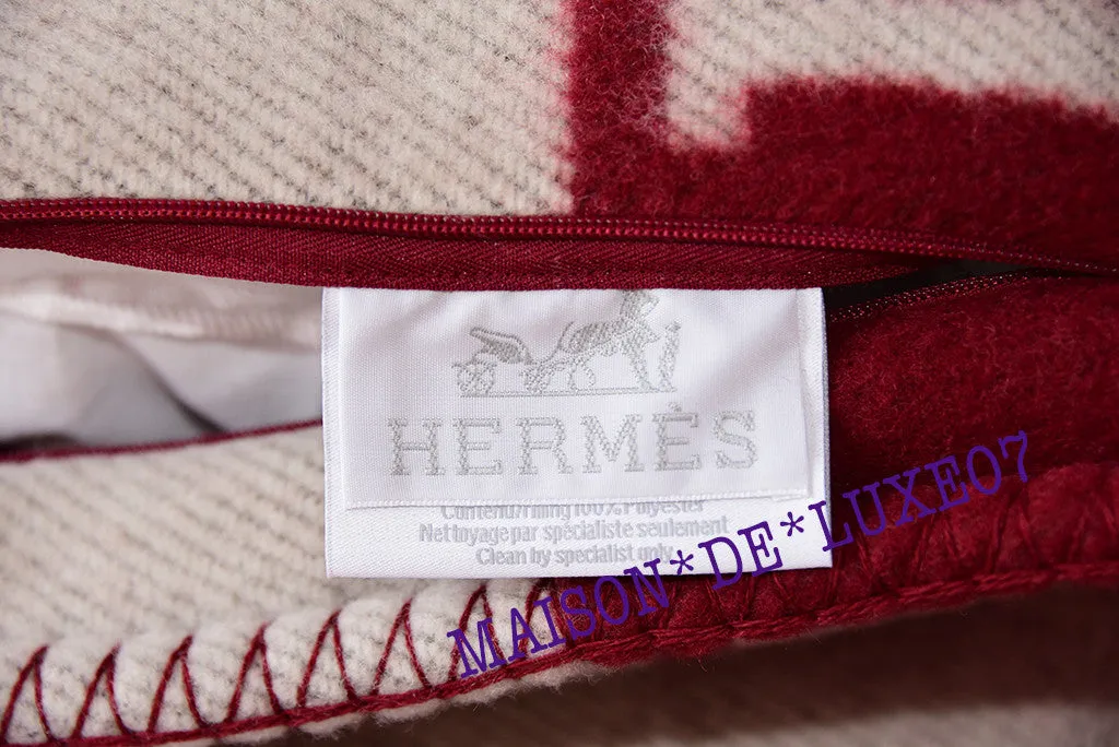 Hermes Classic Red Bordeaux Wool Cashmere Avalon Cushion Pillow