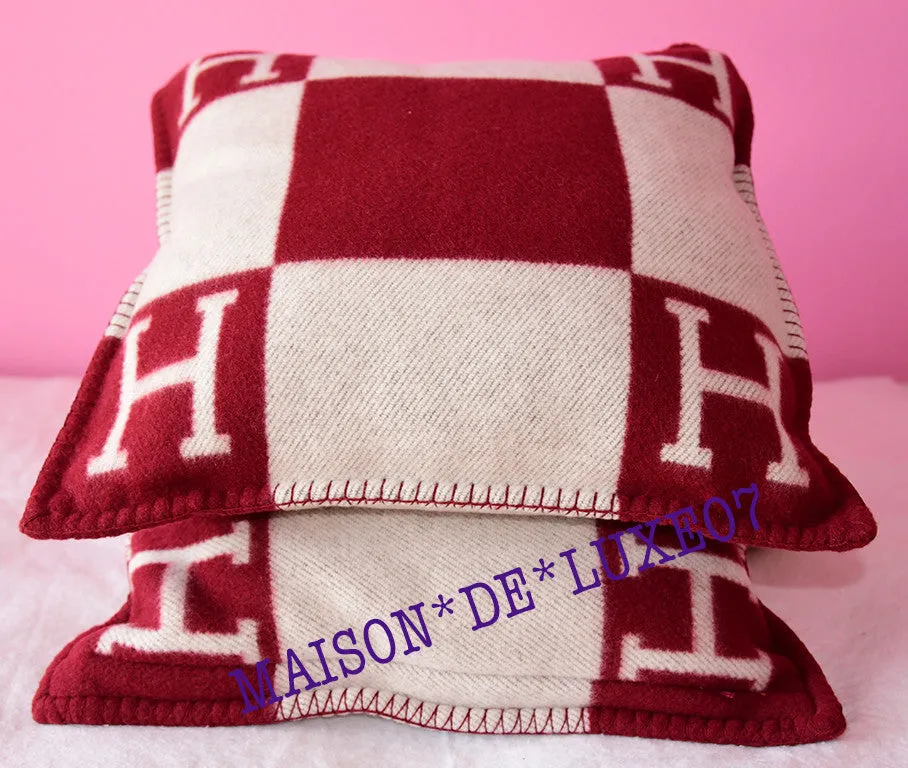 Hermes Classic Red Bordeaux Wool Cashmere Avalon Cushion Pillow