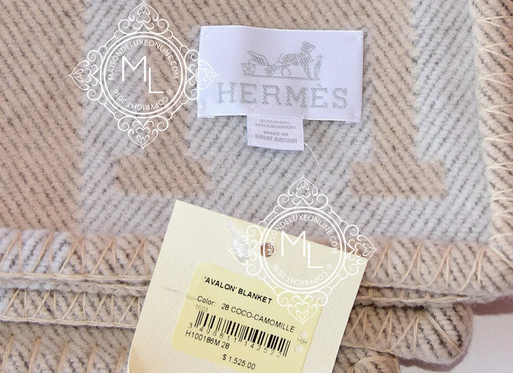 Hermes Large Camomille Beige Wool Cashmere H Avalon Blanket