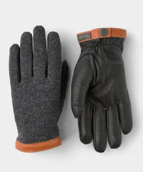 Hestra Deerskin Wool Tricot in Charcoal/Black