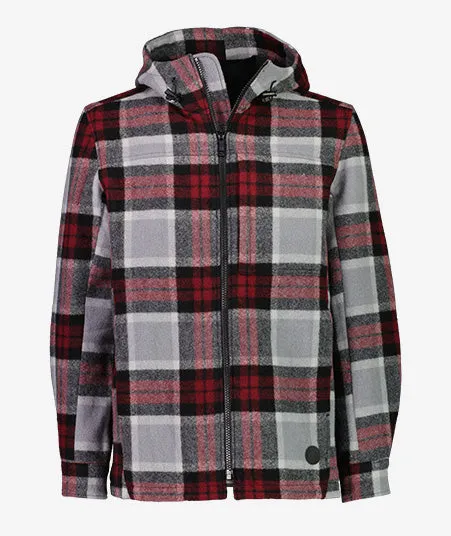 Hudson Wool Hoodie Jacket  - Heritage Check - Grey & Red