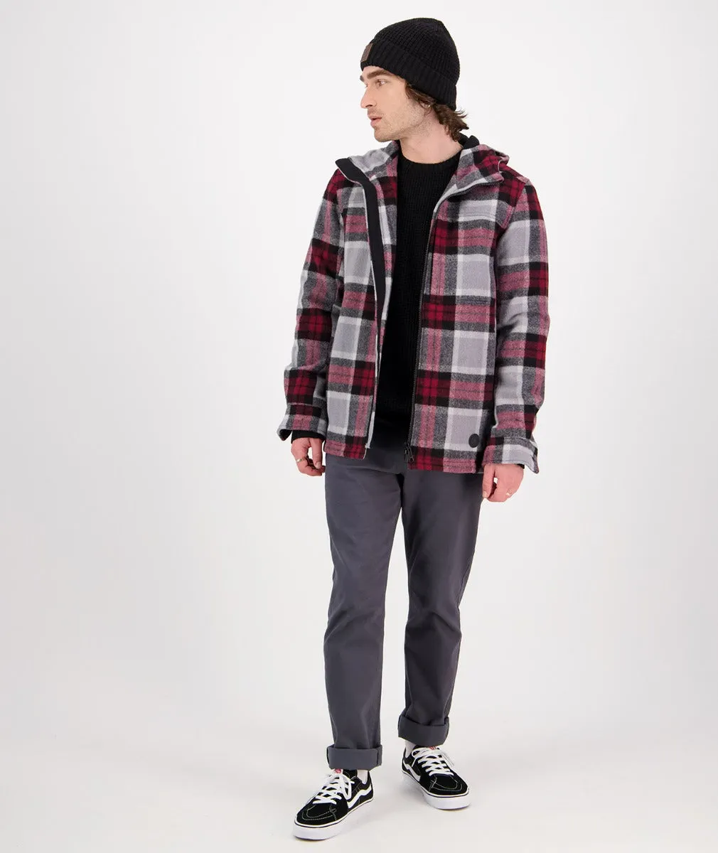 Hudson Wool Hoodie Jacket  - Heritage Check - Grey & Red