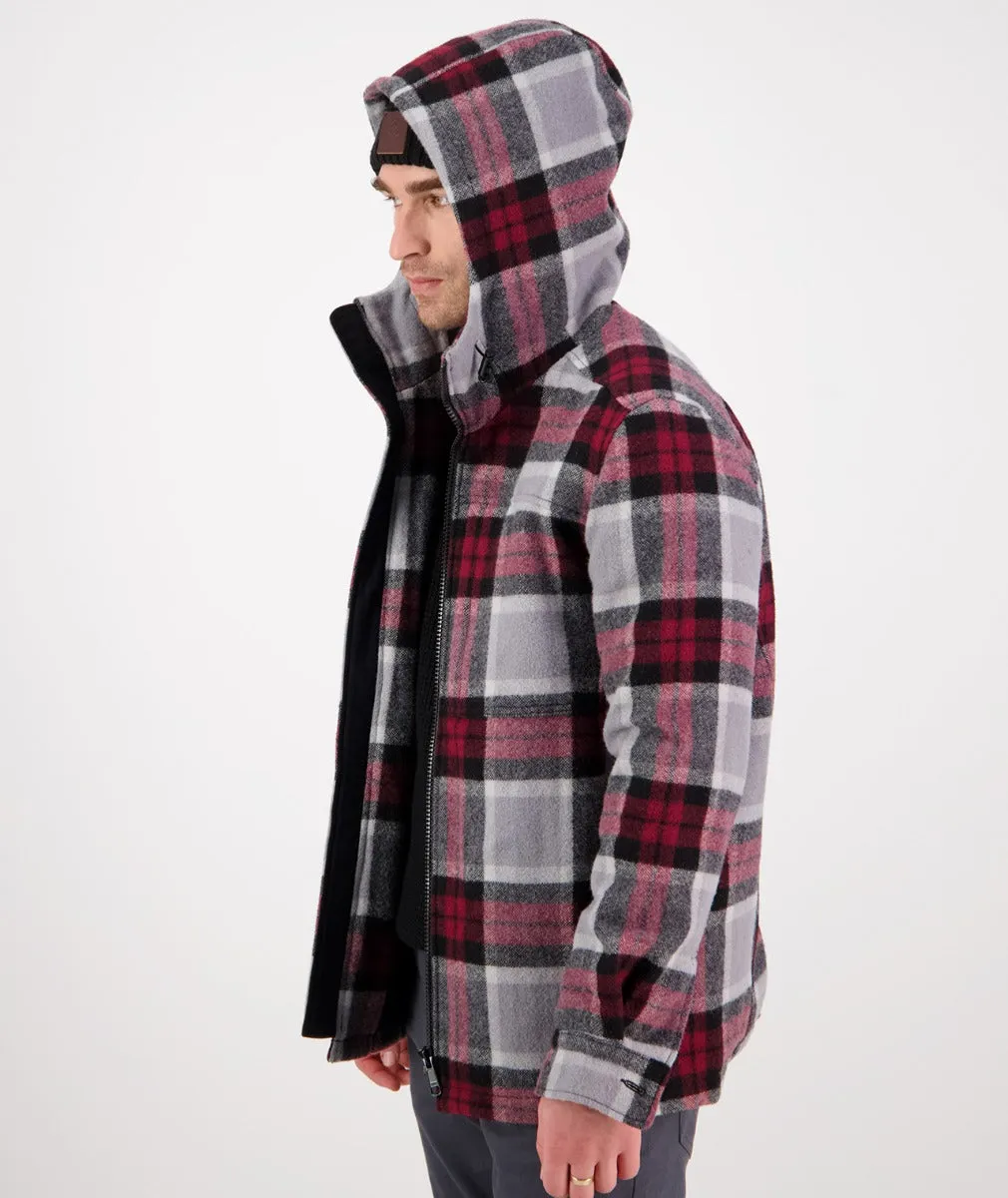 Hudson Wool Hoodie Jacket  - Heritage Check - Grey & Red