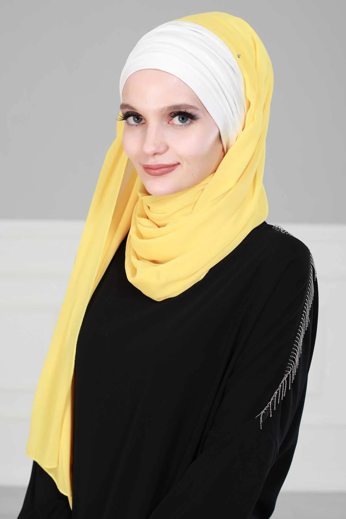 Instant Chiffon Shawl for Women With Cotton Bonnet Chiffon Turban Cap Head Wrap Instant Turban Scarf,BTS-1