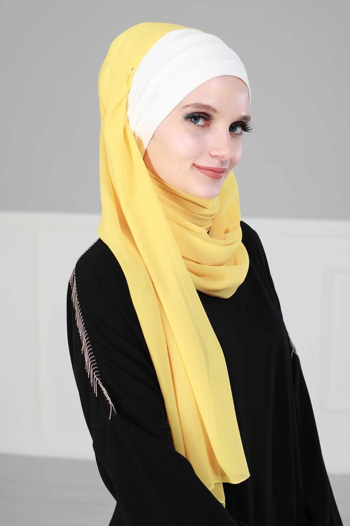 Instant Chiffon Shawl for Women With Cotton Bonnet Chiffon Turban Cap Head Wrap Instant Turban Scarf,BTS-1