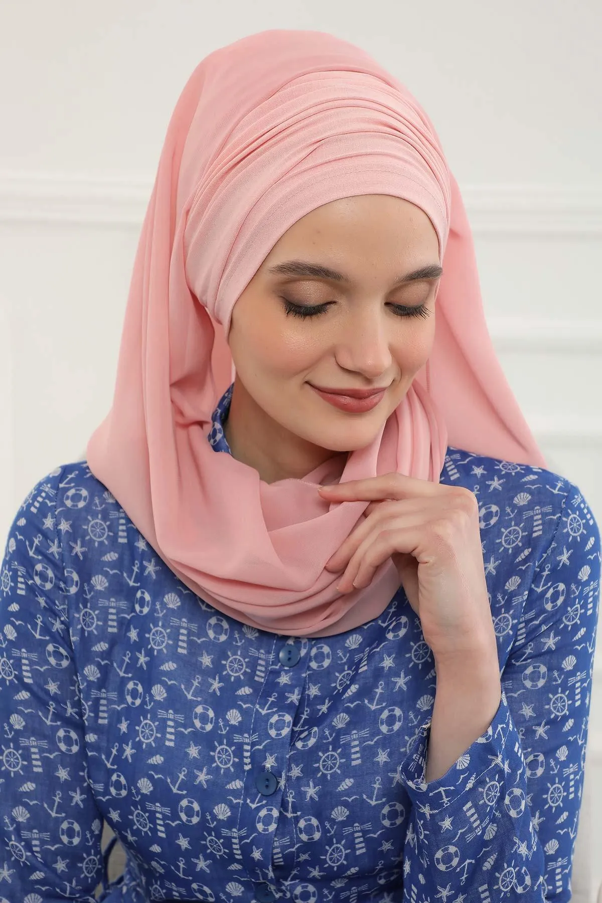 Instant Chiffon Shawl for Women With Cotton Bonnet Chiffon Turban Cap Head Wrap Instant Turban Scarf,BTS-1