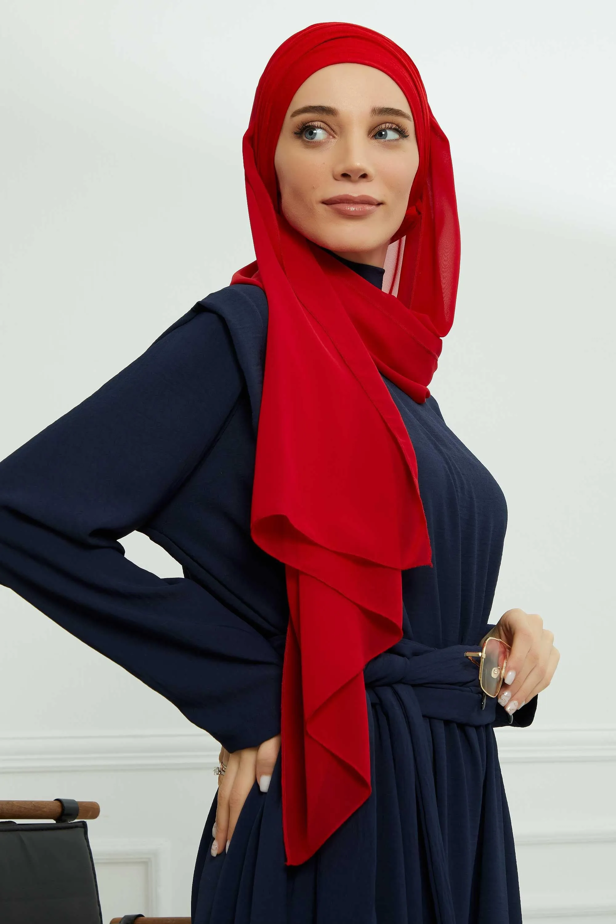 Instant Chiffon Shawl for Women With Cotton Bonnet Chiffon Turban Cap Head Wrap Instant Turban Scarf,BTS-1