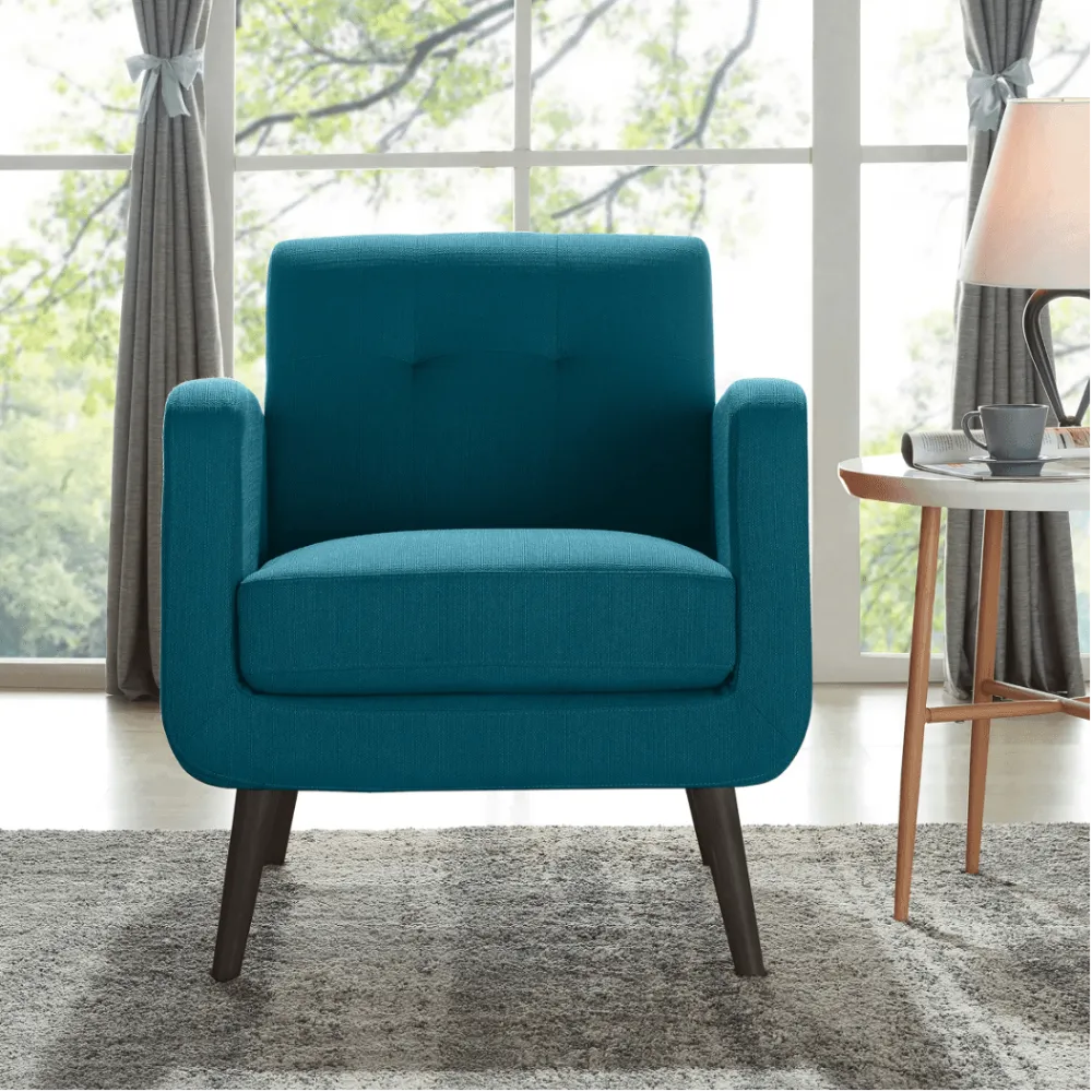 Keflavik Mid-century Peacock Blue Linen Arm Chair