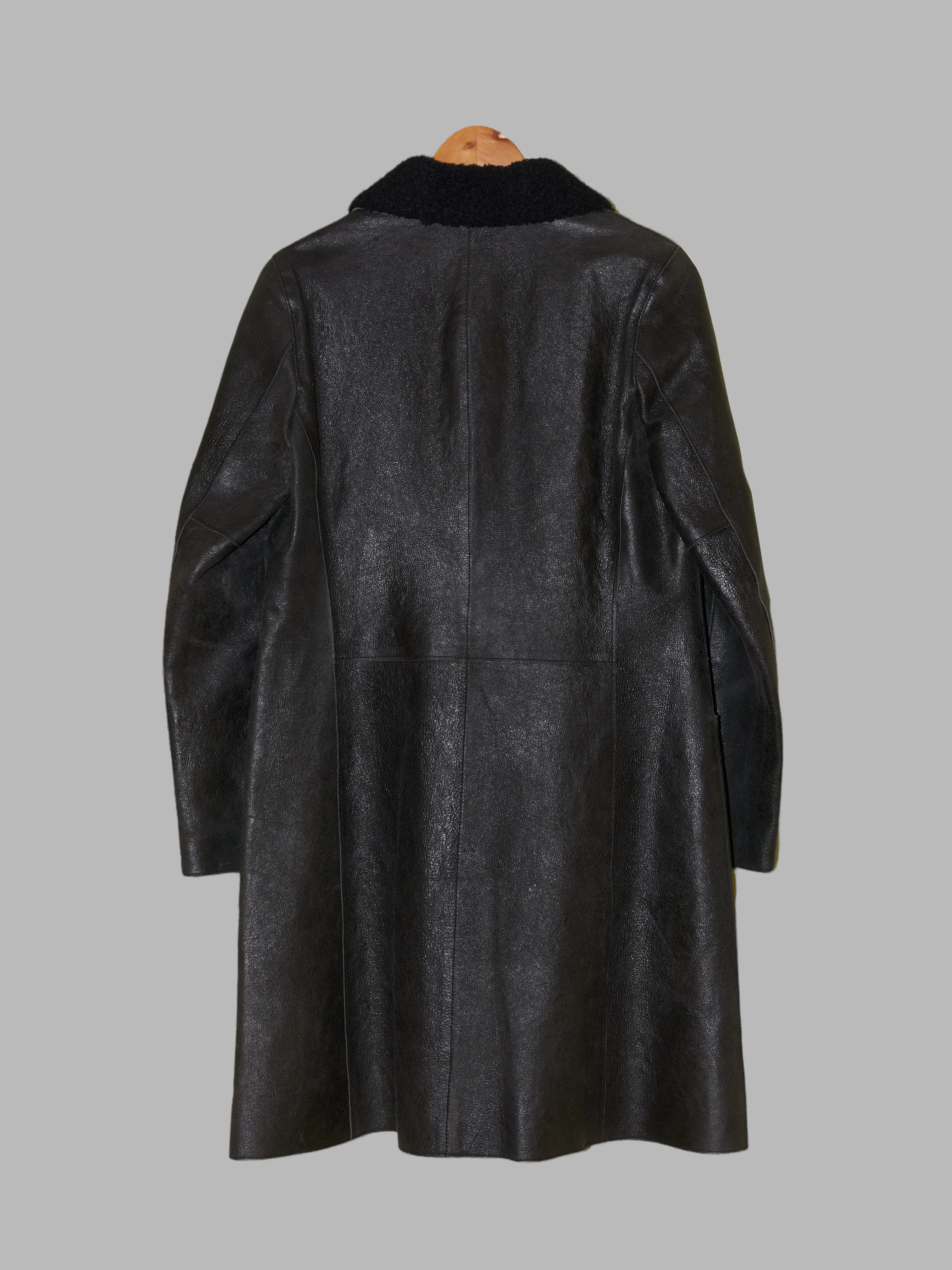 Kosuke Tsumura 1990s black leather zip coat with detachable faux fur collar