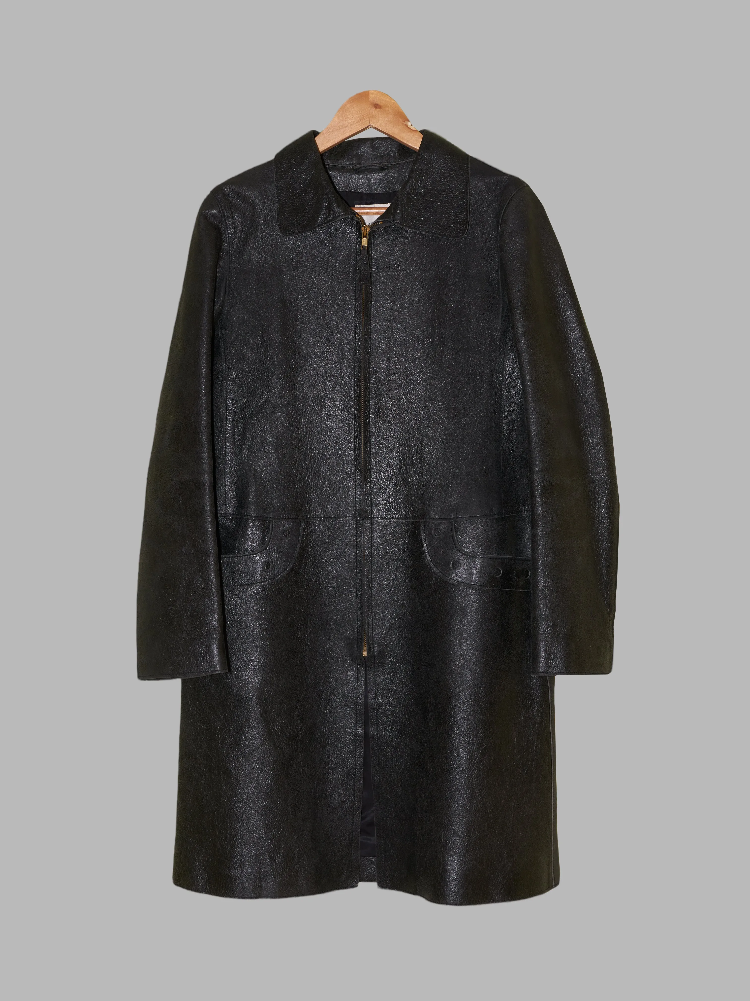 Kosuke Tsumura 1990s black leather zip coat with detachable faux fur collar