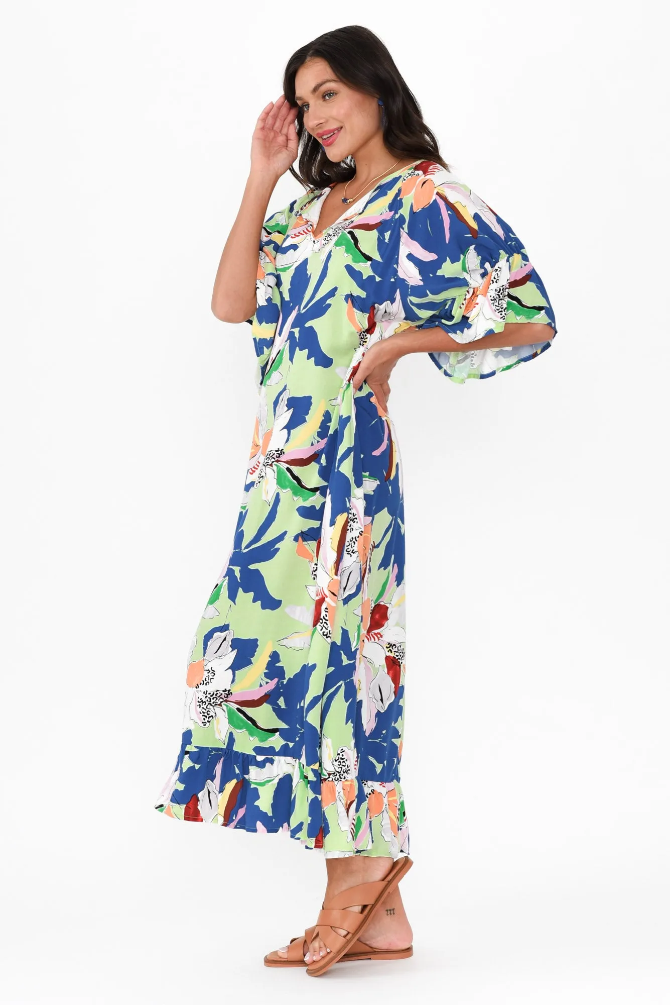 Leslie Blue Floral Frill Dress