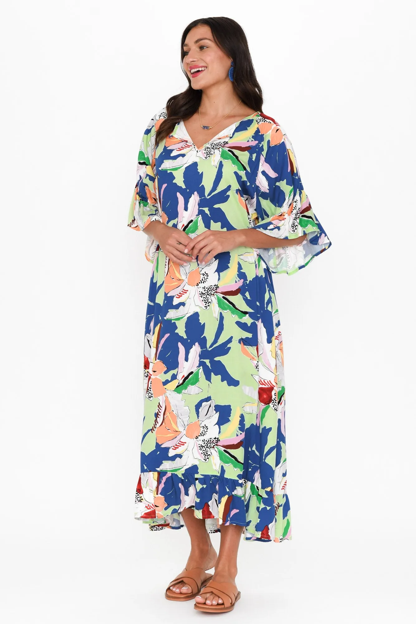 Leslie Blue Floral Frill Dress