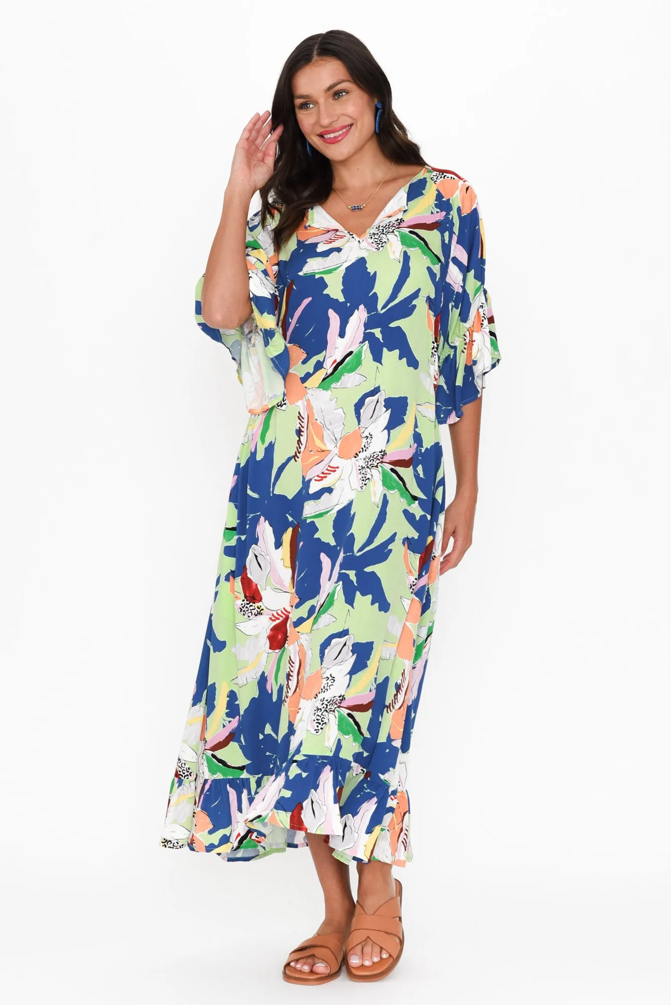 Leslie Blue Floral Frill Dress