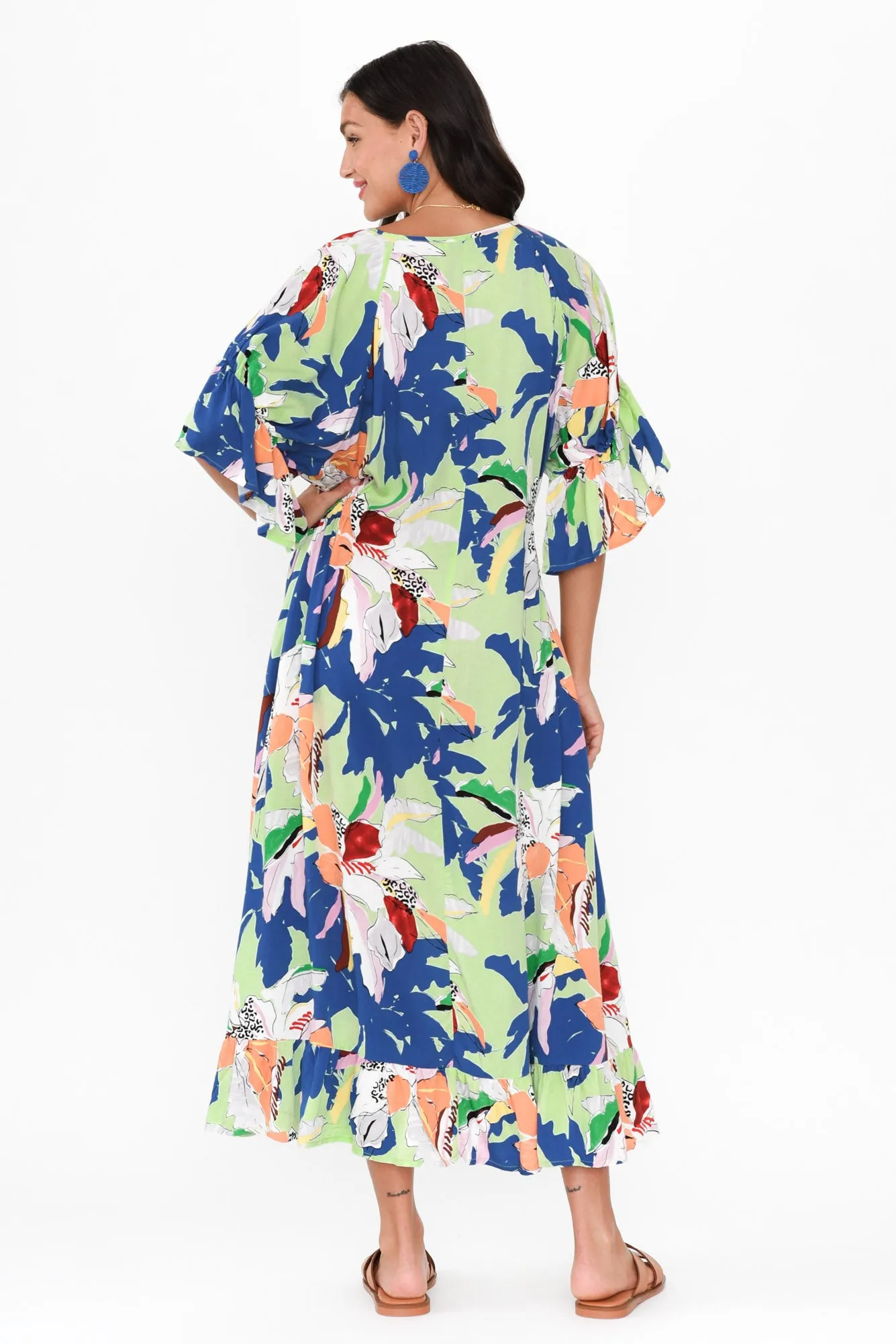 Leslie Blue Floral Frill Dress