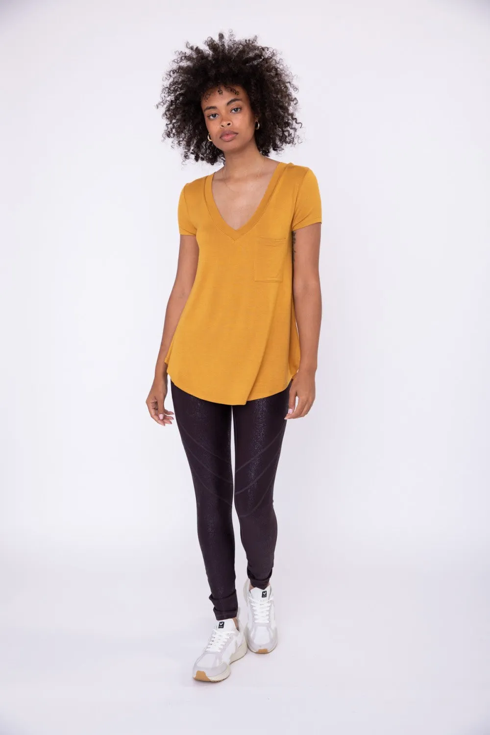 Longline Deep V-Neck Pocket Shirt