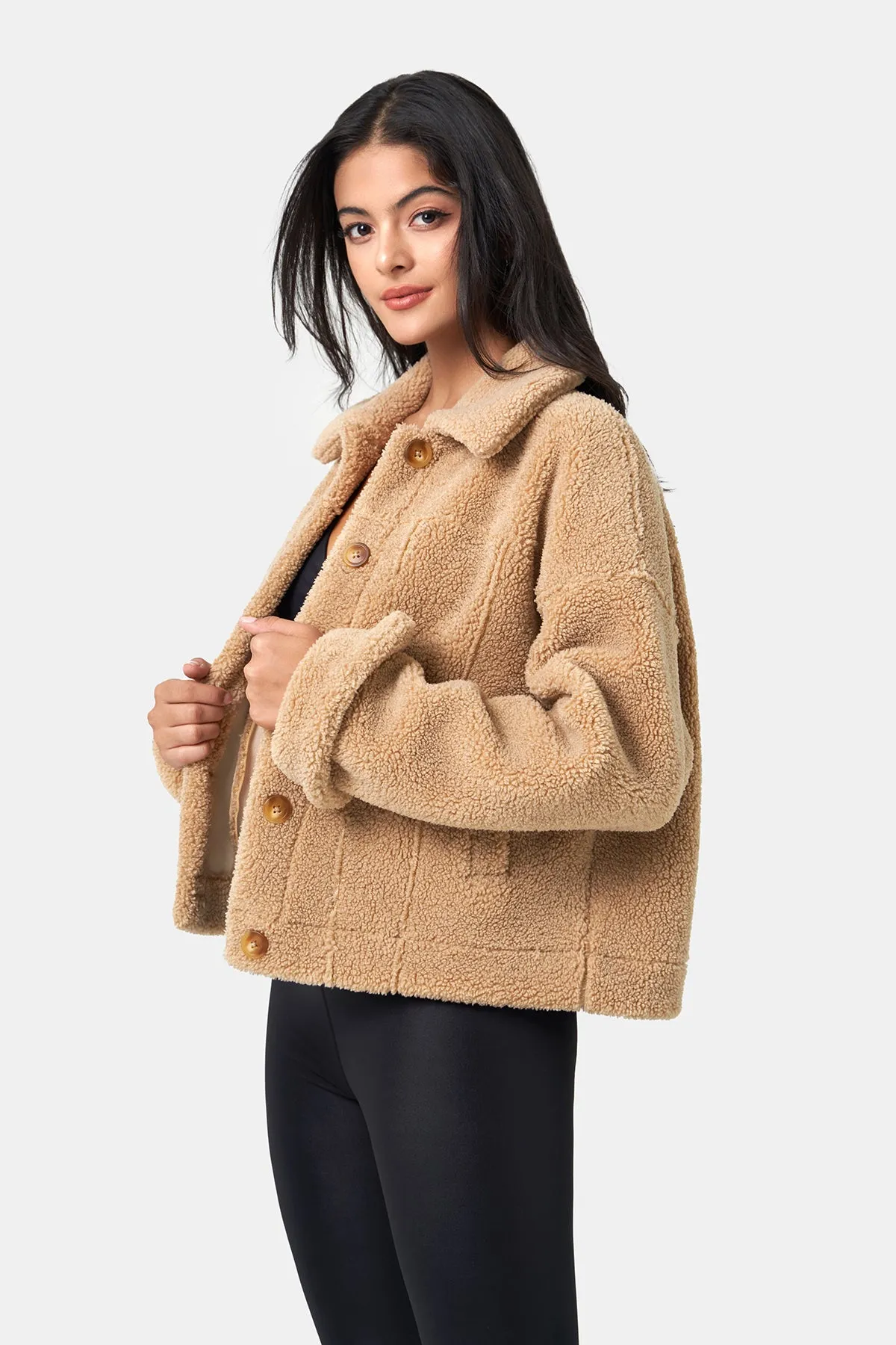 Loose-fitting Long-Sleeve Sherpa Coat