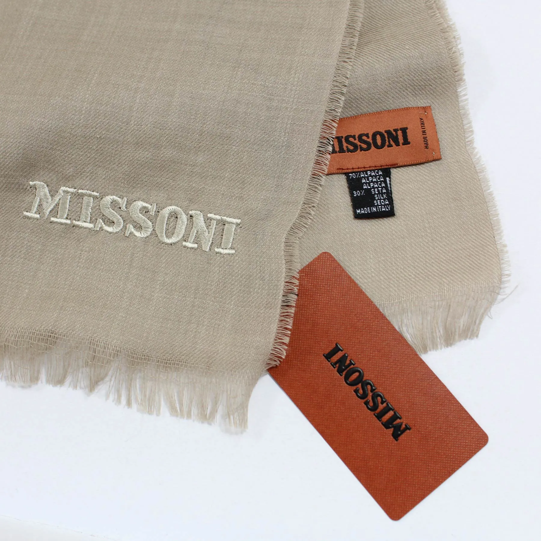 Missoni Scarf Beige Design - Lightweight Alpaca Silk Designer Shawl SALE