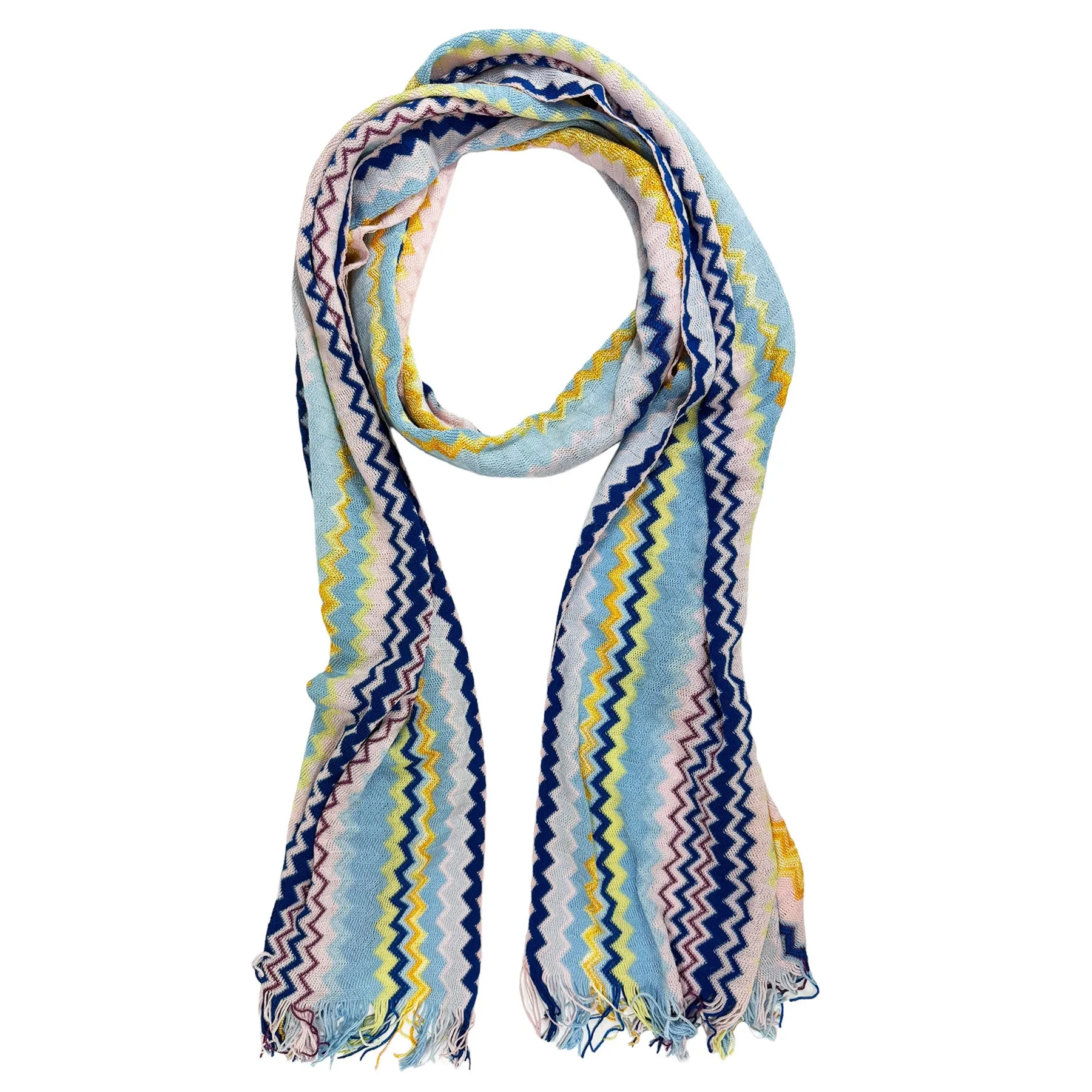 Missoni Scarf Pink Blue Yellow Chevron Design - Women Designer Shawl