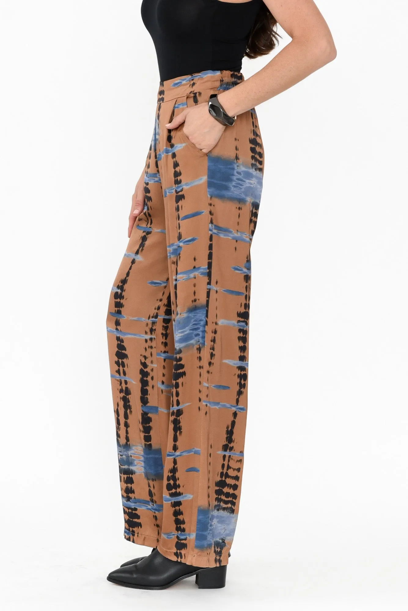 Monay Tan Abstract Silk Blend Pants