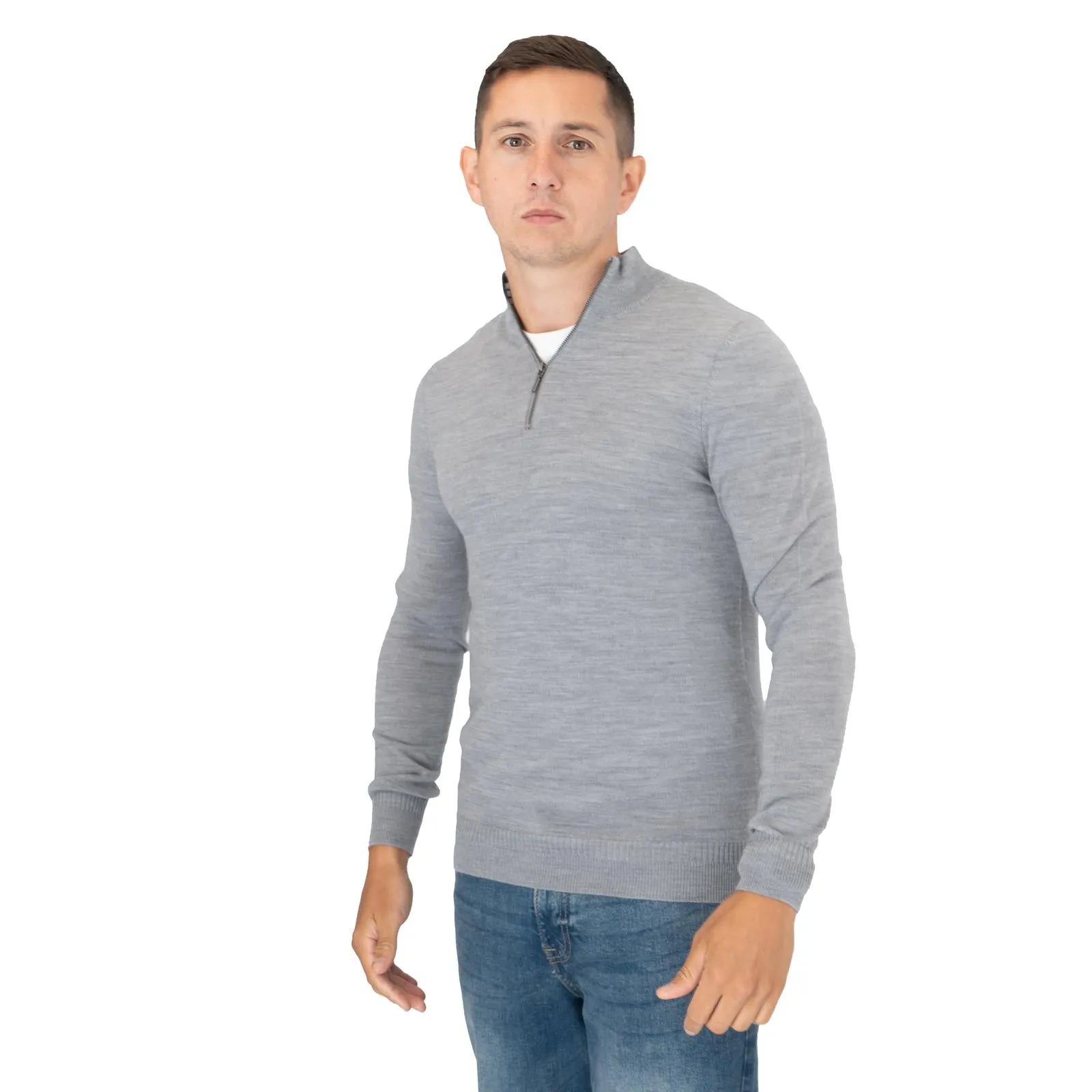 Nicole Farhi Mens Half Zip Jumper Merino Wool Grey